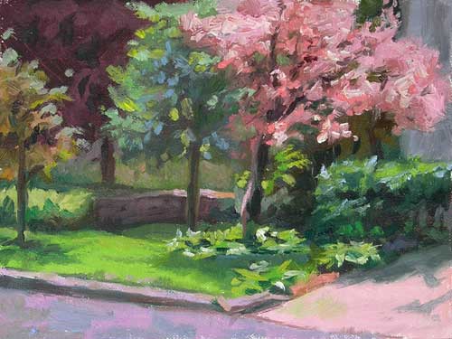 Crabapple Tree Plein Air, 6x8, oil on linen panel by Jeffrey Smith