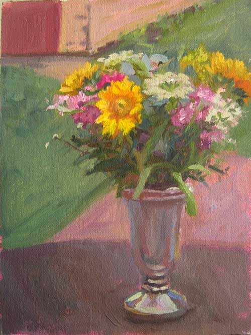 Sunflower Bouquet, Cloudy Day | Floral painting en plein air painting