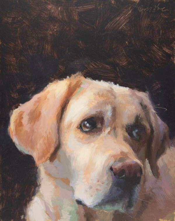 Lab Named Albert, an oil painting of a yellow lab by Minneapolis painter Jeffrey Smith