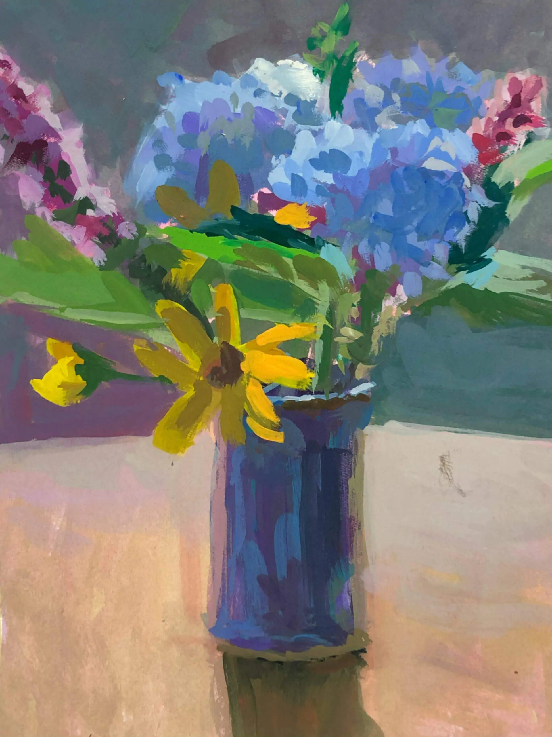 Colorful Bouquet, a gouache painting of a bouquet of gathered flowers painted by Minneapolis artist Jeffrey Smith