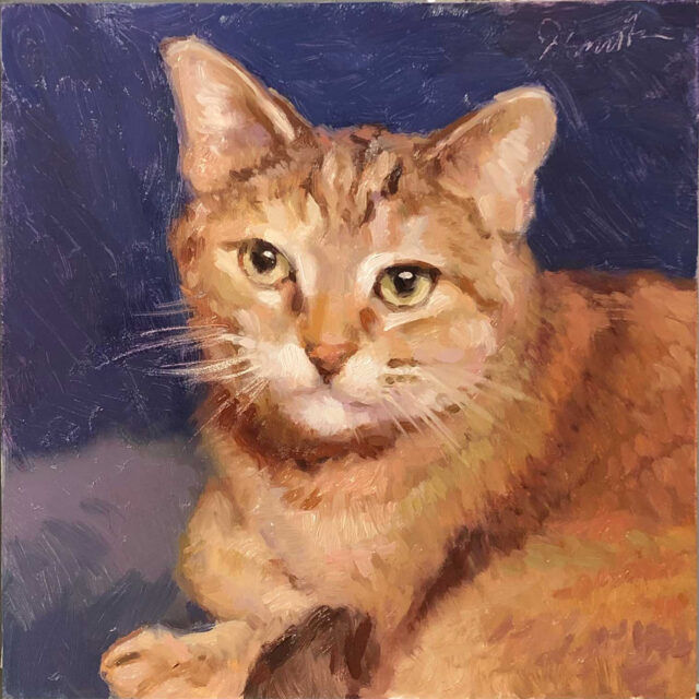 an oil painting of an orange tabby cat painted by Jeffrey Smith