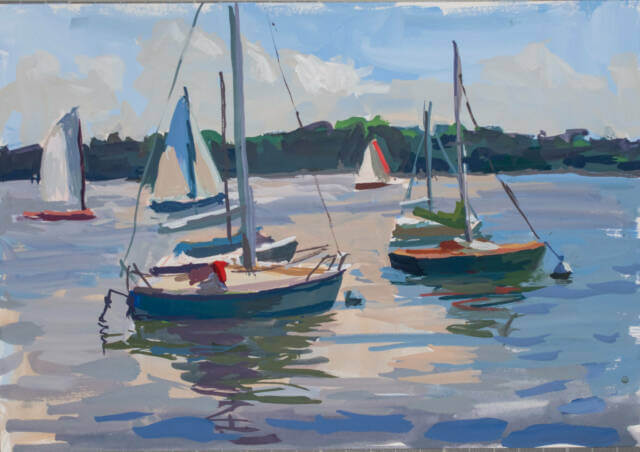 Setting Sail, a painting of sail boats on Bde Maka Ska, the former Lake Calhoun in Minneapolis, MN