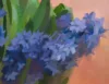 Detail image of a painting of purple hyacinth in a vase by painter Jeffrey Smith