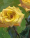 detail of an acrylic gouache painting on paper of 2 yellow roses by Jeffrey Smith